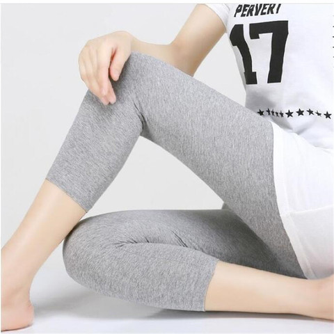 Leggings XS-7XL été Legings femmes 3/4 court Legging pantalon mince femmes grande taille Stretch gris noir blanc rose 6XL 5XL 4XL 3XL ► Photo 1/6