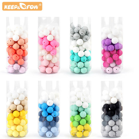 Bebe 15MM perles de dentition rondes bricolage à croquer coloré dentition sucette chaîne Bracelet sans BPA Silicone perles nouveau-né soins jouets ► Photo 1/6