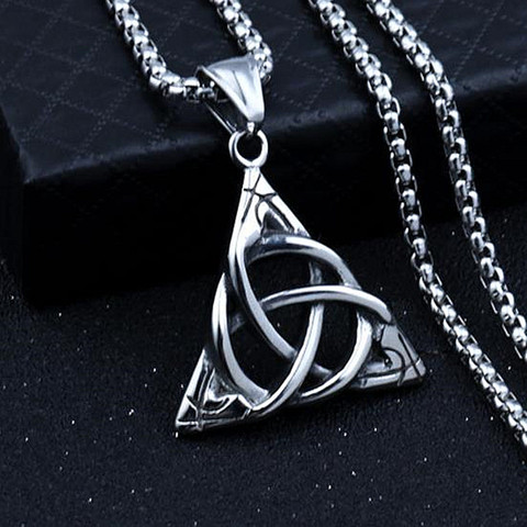 HNSP Vintage Viking Triangle noeud puissance pendentif collier pour hommes mâle chaîne en acier inoxydable ► Photo 1/6