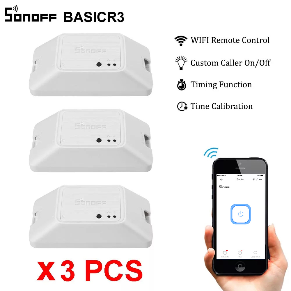 SONOFF – interrupteur intelligent Wifi BASICR3, 3 pièces, Module de bricolage sans fil 10A, télécommande, minuterie d'éclairage, pour domotique, bon marché ► Photo 1/6