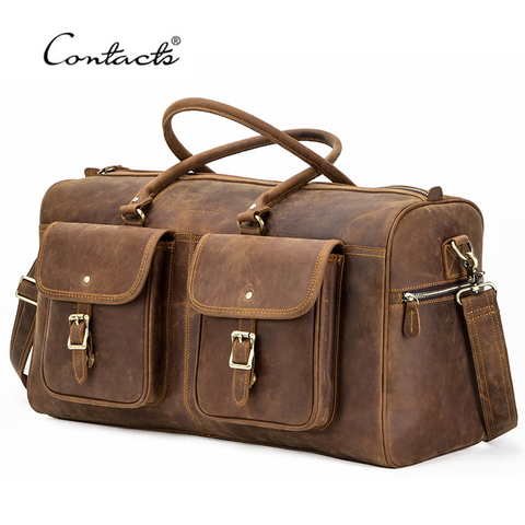 CONTACT'S Crazy Horse – sac de voyage en cuir de vache pour homme, sacoche à bandoulière, grande capacité, fourre-tout de voyage en plein air ► Photo 1/6