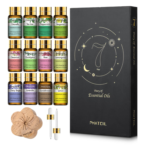 12 pièces Kits huiles essentielles naturelles pures coffret cadeau Eucalyptus lavande menthe citron bergamote Tea Tree purifier diffuseur d'air ► Photo 1/6