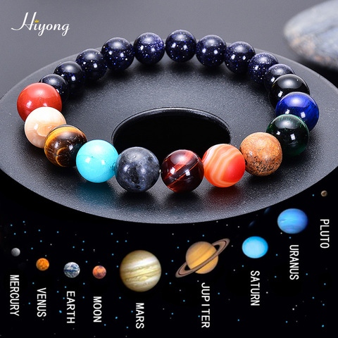 HIYONG – Bracelet de perles pour hommes et femmes, en pierre naturelle, perles, univers, galaxie, système solaire ► Photo 1/6