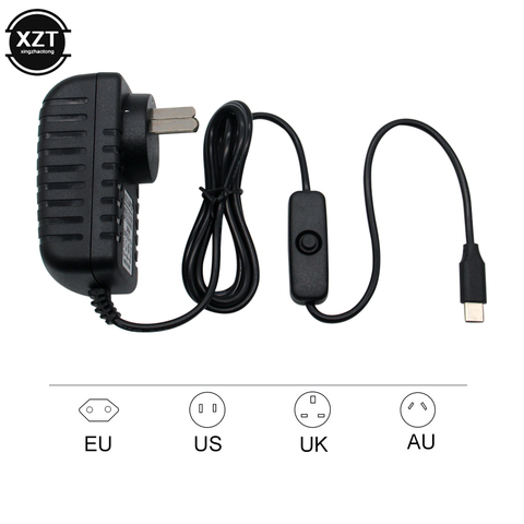 Alimentation électrique Raspberry Pi 4 de Type C, adaptateur d'alimentation 5V 3a avec interrupteur ON/OFF, prise EU US AU UK, chargeur pour Raspberry Pi 4 modèle B ► Photo 1/6