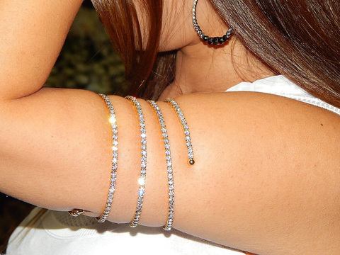 Brazaletes-Bracelet en spirale, strass couleur or/argent W, pour soirée de haut bras, extensible ► Photo 1/6
