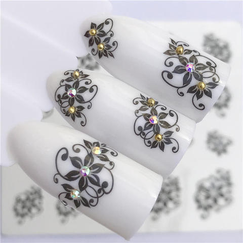 YZWLE 32 Styels beauté bricolage noir dentelle fleur autocollant Nail Art décalcomanies pour les femmes conseils accessoire de transfert d'eau ► Photo 1/6