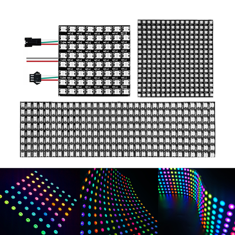 DC5V WS2812B PANNEAU LED RGB LUMIÈRE Individuellement Adressable Pixels Numérique Module Matriciel Flexible Écran WS2812 IC 8x8 16x16 8x32 ► Photo 1/6