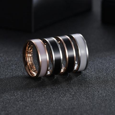 Bague à bijoux pour hommes et femmes, bague d'anniversaire en titane noir et blanc, Design Simple, en acier inoxydable, pour hommes, Anillos M ► Photo 1/6