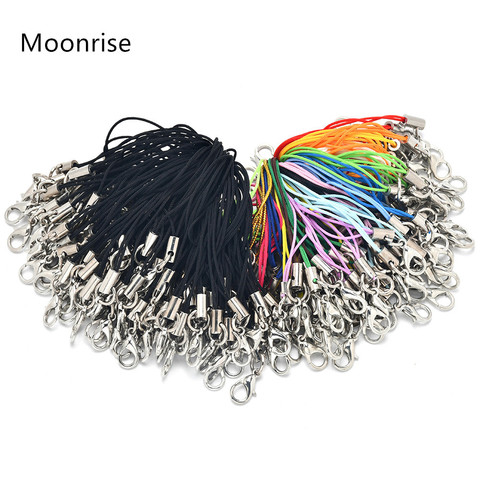 50pcs noir sangle breloque cordon lanière Lariat sangle cordons homard fermoir corde porte-clés crochets ensemble Mobile bijoux à breloques accessoires ► Photo 1/6