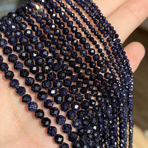 Sandstond bleu naturel 2/3/4mm perles en vrac minérales à facettes pour la fabrication de bijoux bricolage Bracelets cadeaux de noël 15 ''petite pierre ► Photo 1/6