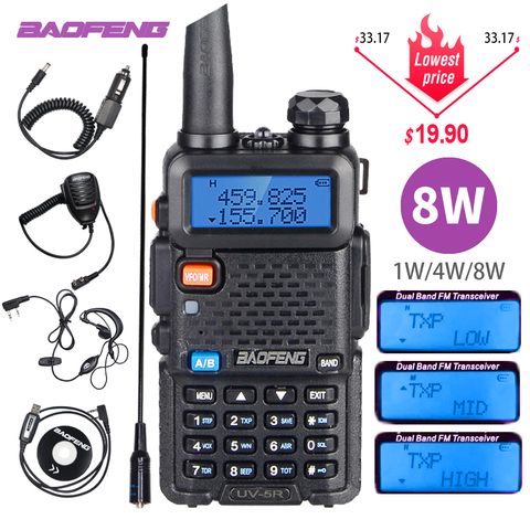 Puissant Baofeng UV-5R 8W talkie-walkie VHF UHF émetteur-récepteur UV 5R Amateur jambon CB Station Radio 8Watts 10km émetteur de chasse ► Photo 1/6