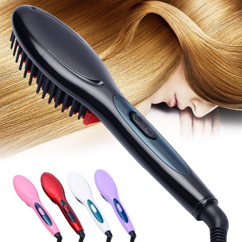 Brosse électrique en céramique pour lisser les cheveux, peigne pour filles et dames, soins pour cheveux secs et humides, outils de coiffure ► Photo 1/5