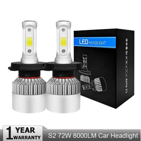 Phare de voiture H4 LED H7 H11 H1 H3 9006 HB3 S2, faisceau haut et bas 72W 8000LM, ampoule blanche 6500K, 2 pièces ► Photo 1/5