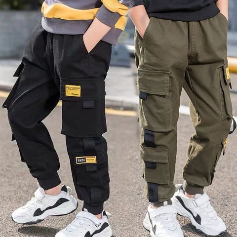 EACHIN-pantalons pour garçons, pantalons Cargo solides pour adolescents, multi-poches, Streetwear pour enfants, printemps et automne, pantalons décontractés ► Photo 1/6