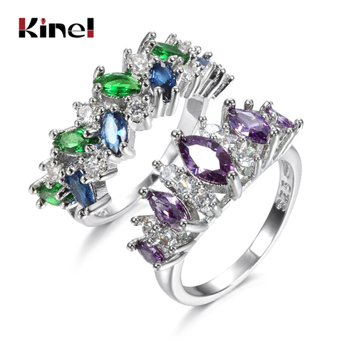 Kinel – bague en pierre de Zircon pour femme, anneau de fiançailles, couleur argent, style Vintage, mode de luxe ► Photo 1/6