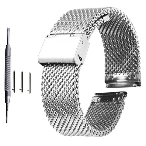 Bracelet de montre universel milanais, 18mm 20mm 22mm 24mm, en acier inoxydable Bracelet de montre maille, à libération rapide, noir ► Photo 1/6