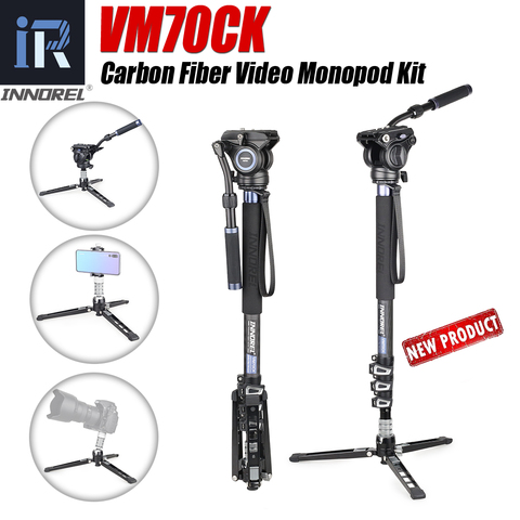 VM70CK Kit de monopode vidéo en Fiber de carbone avec tête de fluide professionnelle Base de trépied amovible pour caméscopes de caméra télescopique DSLR ► Photo 1/6