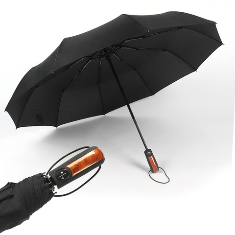 Parapluie pliant automatique pour hommes et femmes, grande coupe-vent, parapluie pour voiture en bois pour hommes et femmes ► Photo 1/6