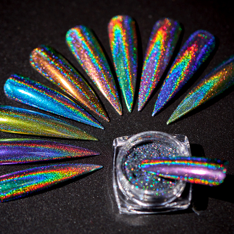 1 boîte holographique ongles paillettes poudre Laser Pigment Nail Art poussière miroir Chrome brillant Pigment poudre bricolage décorations ► Photo 1/6