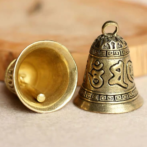 Cloche en laiton moulé sous pression, artisanat rétro, écriture, bouton de voiture, cloche à vent, cloche tibétaine en Bronze, pendentif de décoration cadeau créatif, 100% ► Photo 1/6