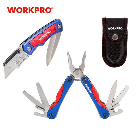 Couteau utilitaire WORKPRO couteau double lame 15 en 1 multi-pinces 2PC ensemble d'outils de Camping en plein air ► Photo 1/6