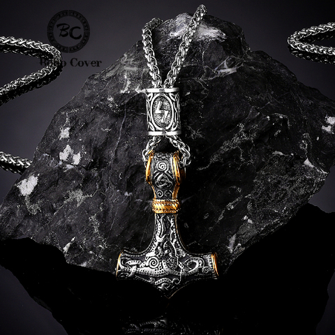 Vikings nordiques marteau de Thor Mjolnir collier amulette Rune scandinave chaîne acier inoxydable pendentif ancre végétvisir bijoux masculins ► Photo 1/6