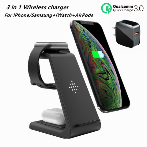 Qi – Station de recharge sans fil 3 en 1, pour iphone12 Pro/11Pro/Xr/Xs/AirPods Pro/iWatch6/5, chargeur sans fil pour samsung 10/Buds/Watch ► Photo 1/6