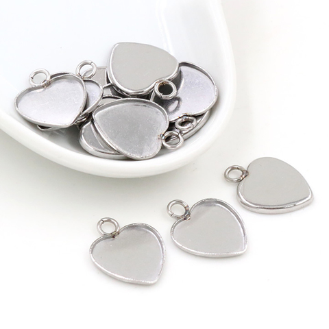 20 pièces 12mm coeur taille intérieure en acier inoxydable matériau Simple Style Cabochon Base camée réglage pendentif à breloques plateau (T7-41) ► Photo 1/2