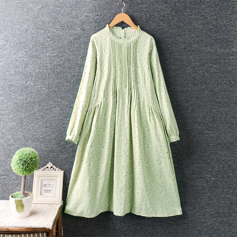 Lamtrip Unique coton rétro imprimé fleuri col à volants plissé petites fleurs a-ligne à manches longues printemps robe Kawaii 2022 ► Photo 1/5