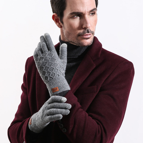 Gants de cyclisme pour hommes, motif maille acrylique, tricot épais, chaud pour écran tactile de téléphone, Sports de plein air, conduite, C69 ► Photo 1/5