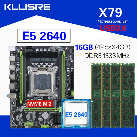 Kllisre-carte mère X79, carte mère usb 3.0, processeur Xeon LGA2011 E5 2640 C2 4x4 go (16 go) 1333MHz DDR3 ECC REG mémoire ► Photo 1/6
