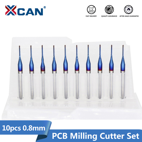 XCAN maïs fraise 10 pièces 0.8mm bleu enduit carbure PCB routeur Bits pour bois/métal fraisage gravure fin fraise ► Photo 1/6