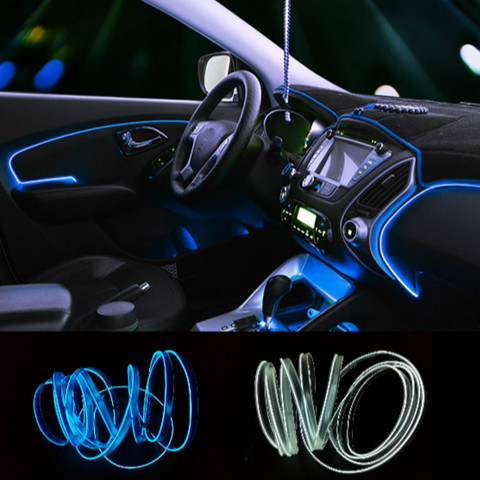 JURUS 2 pièces 1 M/2 M/3 mètre Flexible néon lumière lueur El fil câble Tube ligne 12 V Auto décoration voiture bande de lumières LED lampe voiture style ► Photo 1/6