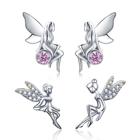 WOSTU-boucles d'oreilles à clous en argent Sterling 925, fleur, rose, CZ, bijoux pour femmes, fiançailles de mariage, cadeau FIE395 ► Photo 1/6