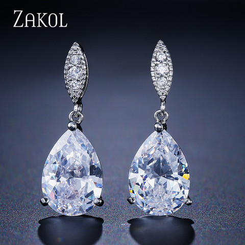 ZAKOL-boucles d'oreilles en zircone, sans nickel, en cristal, goutte d'eau, bijoux de mariage, vente en gros, FSEP2040 ► Photo 1/6