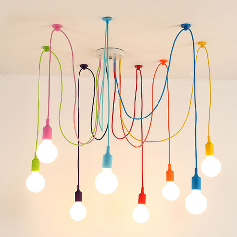 Lustre crèche plafond nordique enfant déco couleur e27 moderne suspension plafonniers silicone led lustre araignée salon ► Photo 1/6