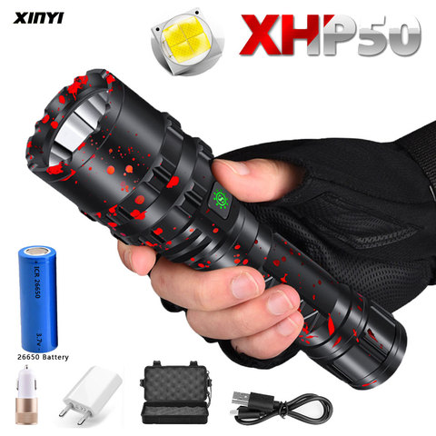 Lampe de poche XHP50 à lumière LED, puissante, en aluminium, pour chasse, L2, étanche, 5Modes, torche, lanterne, batterie 18650 26650, 80000LM ► Photo 1/6