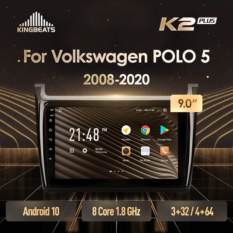 KingBeats Android 10 octa-core tête unité HU 4G en tableau de bord autoradio multimédia lecteur vidéo Navigation GPS pour Volkswagen POLO 5 2008 - 2022 pas de dvd 2 din Double Din Android autoradio 2din ► Photo 1/6