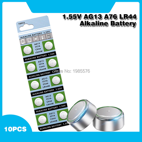 Lot de 10 pièces de piles alcalines pour montres et jouets, AG13, LR44, LR1154, SR44, A76, 357A, 303, 357, LR44W, 1.55V ► Photo 1/6