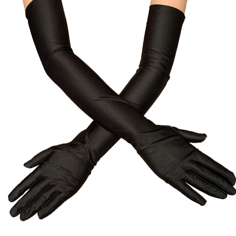 Gants longs en Satin extensible pour adulte, noir, blanc, rouge, gris, peau opéra/coude/poignet, Costume assorti pour femme ► Photo 1/6