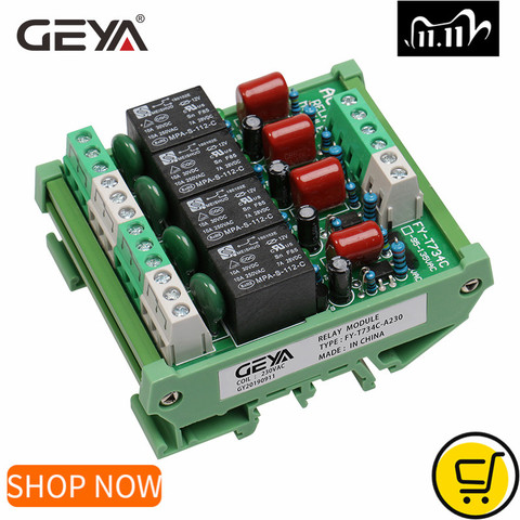 GEYA – Module de relais à 4 canaux, Rail Din 1 SPDT, 12 volts DC 24 volts DC, Interface 230vac ► Photo 1/6