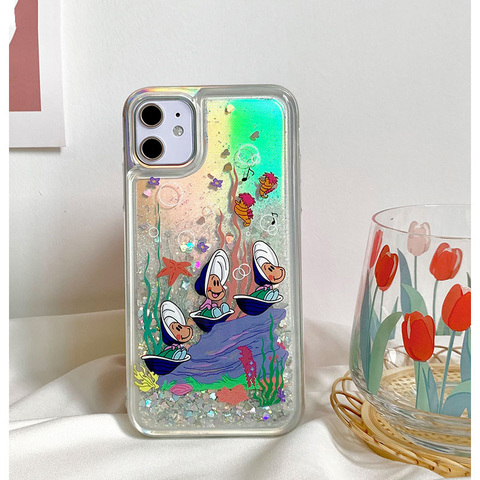 Mignon Conque Paillettes TPU + PC Pour iPhone 12 11Pro Max Xs 7 8 Plus Xr X SE 2022 Dynamique Liquide Quicksand Étui ► Photo 1/6