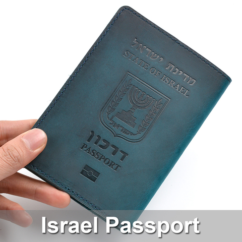 Couverture de passeport en cuir véritable pour israël, porte-cartes de crédit, étui de passeport hébreu, portefeuille de voyage unisexe ► Photo 1/6