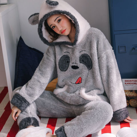 Pyjama chaud épais pour femmes velours Pijamas Mujer Invierno vêtements de nuit en flanelle costume maison Pyjama Femme vêtements de maison pyjamas animaux ► Photo 1/6