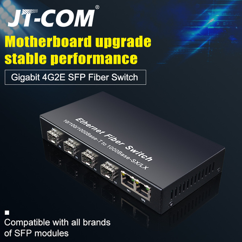 Commutateur Gigabit Ethernet Commutateur Fibre SFP 10/100 / 1000Mbps Convertisseur de Médias Fibre Optique 4 * Port Fibre SFP et 2 Port RJ45 UTP 4 / 8G2E Commutateur Ethernet Fibre ► Photo 1/6