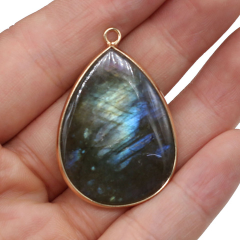 Pendentif en pierre naturelle Labradorite, pendentif breloques, en forme de goutte d'eau, fabrication de bijoux fins, taille collier à faire soi-même x 40mm, vente en gros ► Photo 1/3