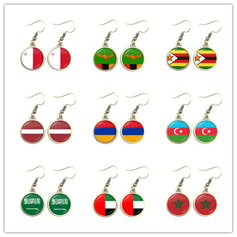 Boucles d'oreilles pendantes avec drapeau National pour femmes, bijoux de malte, zambie, zambie, lettonie, albanie, arabie saoudite, maroc, cadeaux pour femmes ► Photo 1/6
