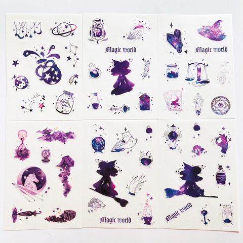 Autocollant Constellation étoilée violet fantastique, étiquette adhésive en papier, décoration pour compte à main, 6 feuilles ► Photo 1/5