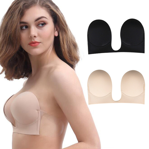 Soutien-gorge Push Up Invisible sans bretelles, sous-vêtement en Silicone auto-adhésif, respirant, profond en U ► Photo 1/6