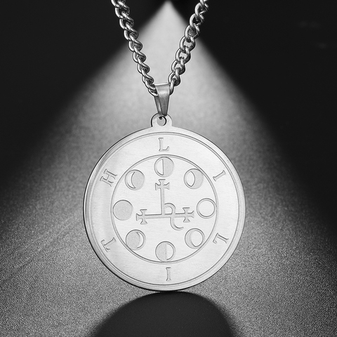 Bijoux en acier inoxydable pour hommes, pendentif magique de la nuit et de la lune en forme de Lilith, de la déesse et du démon, de salomon, de Kabbalah, amulette ► Photo 1/6